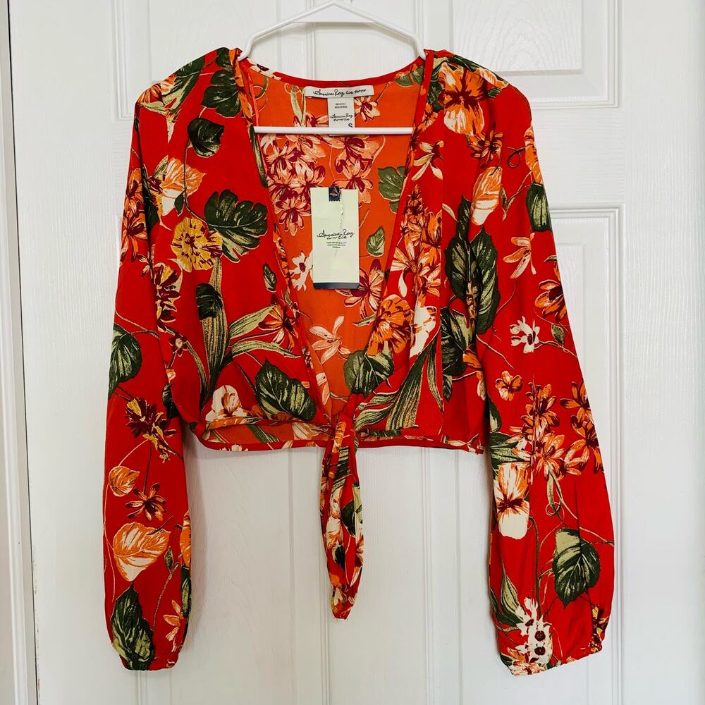 American Rag Floral Boho Tie Front Crop Top NWT Size Small